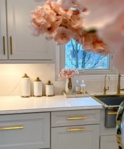 Inspire Me! Home Decor White Ceramic Jars With Gold Flower Lid (3 Sizes) 13 Inspire Me! Home Decor White Ceramic Jars With Gold Flower Lid (3 Sizes)