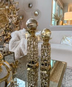 Inspire Me! Home Decor Gold Candle Holder With Dimensional Cut Out Design (2 Sizes)