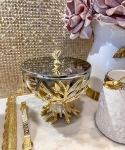 Inspire Me! Home Decor Glass Bowl On Gold Metal Branch Base With Lid