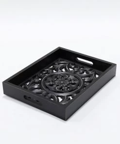 Inspire Me! Home Decor Black Wood Trays With Detailed Interior (Set Of 3)