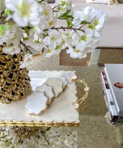 Inspire Me! Home Decor Large Rectangular Marble Tray With Cherry Blossom Details
