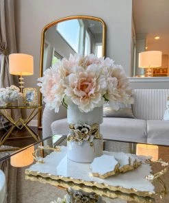 Inspire Me! Home Decor Large Rectangular Marble Tray With Cherry Blossom Details