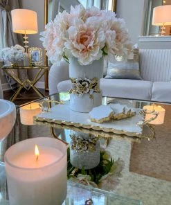 Inspire Me! Home Decor Large Rectangular Marble Tray With Cherry Blossom Details