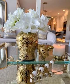 Inspire Me! Home Decor Gold Patterned Mini/Miniature Ginger Jar