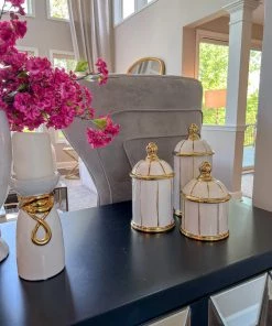 Inspire Me! Home Decor White Ceramic Lidded Jar With Gold Linear Detail (3 Sizes)