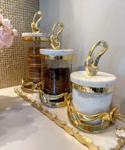 Inspire Me! Home Decor Glass Canisters With Gold Knot Design And Marble Lid (3 Sizes) 9 Inspire Me! Home Decor Glass Canisters With Gold Knot Design And Marble Lid (3 Sizes)
