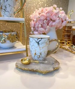 Inspire Me! Home Decor Oversized White & Gold Mug With Marbled Design And Gold Handle