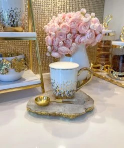 Inspire Me! Home Decor Gold & White Ceramic Mug With Lid