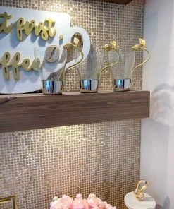 Inspire Me! Home Decor Glass Mug With Gold Pomegranate Handle And Silver Metal Base