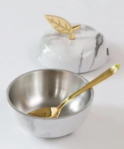 Inspire Me! Home Decor Gold Marbled Pattern Apple Honey/Sugar Dispenser