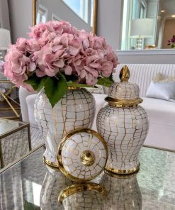 Inspire Me! Home Decor White And Gold Animal Print Ginger Jar (2 Sizes) Ginger Jars