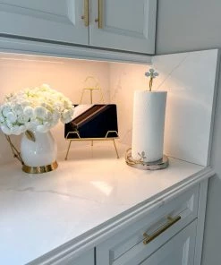 Inspire Me! Home Decor Gold Paper Towel Holder With White Jeweled Flower Details 9 Inspire Me! Home Decor Gold Paper Towel Holder With White Jeweled Flower Details