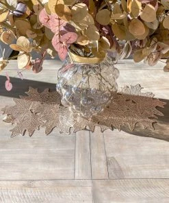 Inspire Me! Home Decor Gold Metallic Maple Leaf Table Runner