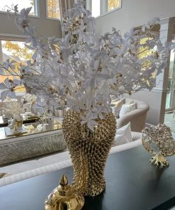 Inspire Me! Home Decor White Leaf Stem With Gold Berries