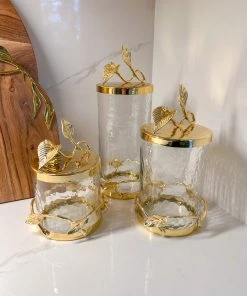 Inspire Me! Home Decor Hammered Glass Canister With Gold Leaf Lid (3 Sizes)