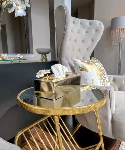 Inspire Me! Home Decor Gold Tissue Box Cover With White Jeweled Flower Details