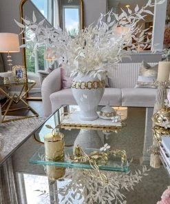 Inspire Me! Home Decor Small Rectangular Glass Tray With White Jeweled Flower Details