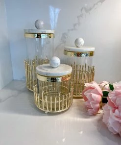 Inspire Me! Home Decor Glass Canisters With Gold Linear Details (3 Sizes)