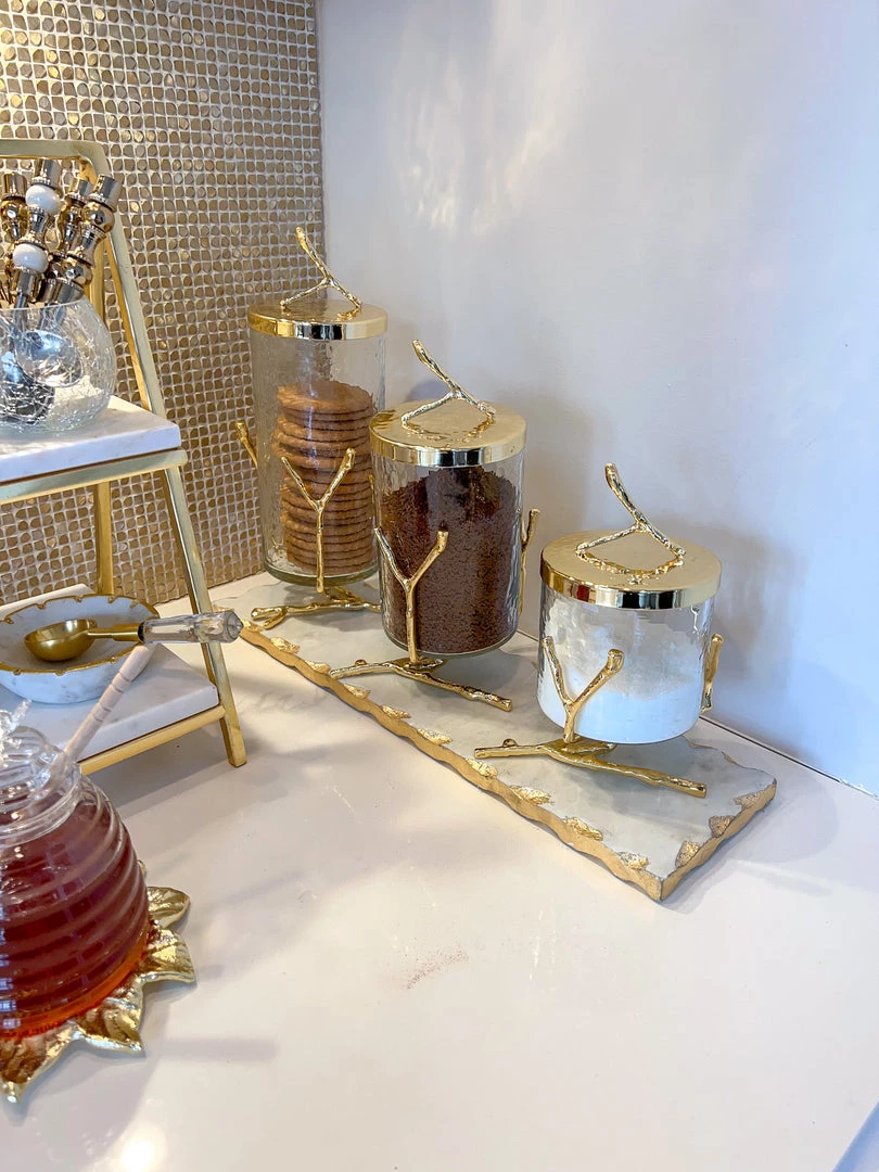 Inspire Me! Home Decor Glass Canister With Gold Metal Branch Design (3 Sizes) 3 Inspire Me! Home Decor Glass Canister With Gold Metal Branch Design (3 Sizes)