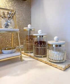 Inspire Me! Home Decor Glass Canisters With Gold Linear Details (3 Sizes)