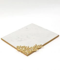 Inspire Me! Home Decor Rectangular Marble Tray With Metal Gold Branch Details