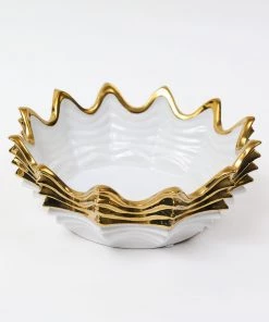 Inspire Me! Home Decor White And Gold Scalloped Bowl