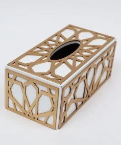 Inspire Me! Home Decor Wood Gold And White Tissue Box Cover