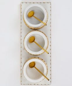 Inspire Me! Home Decor White Marble Condiment Tray With 3 Bowls & Golden Spoons