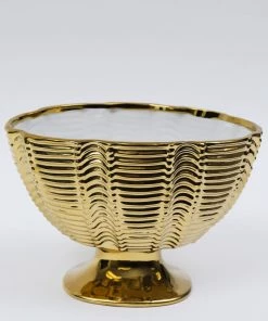 Inspire Me! Home Decor Gold Ceramic Ribbed Footed Bowl