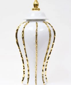 Inspire Me! Home Decor White Ginger Jar With Gold Details (3 Sizes)
