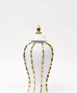 Inspire Me! Home Decor White Ginger Jar With Gold Details (3 Sizes)