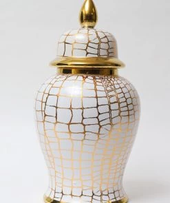 Inspire Me! Home Decor White And Gold Animal Print Ginger Jar (2 Sizes) Ginger Jars