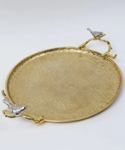 Inspire Me! Home Decor Large Round Gold Tray With Bird Detail
