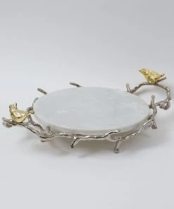 Inspire Me! Home Decor Round Marble Tray With Gold Branch & Bird Details 9 Inspire Me! Home Decor Round Marble Tray With Gold Branch & Bird Details