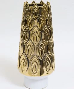 Inspire Me! Home Decor White Porcelain Vase With Gold Petal Design