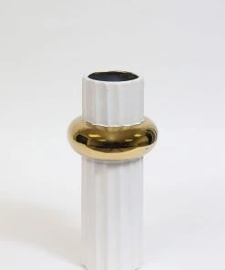 Inspire Me! Home Decor White Linear Vase With Gold Circle Detail (2 Sizes)