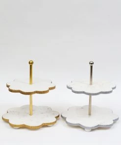 Inspire Me! Home Decor White Marble Flower Shaped Cake Stand (2 Colors)