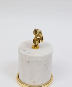 Inspire Me! Home Decor Marble Canisters With Floral Design Lid (2 Colors, 3 Sizes) Gold