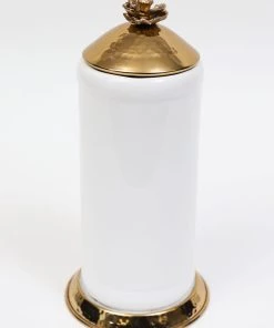 Inspire Me! Home Decor White Ceramic Jars With Gold Flower Lid (3 Sizes) 12 Inspire Me! Home Decor White Ceramic Jars With Gold Flower Lid (3 Sizes)