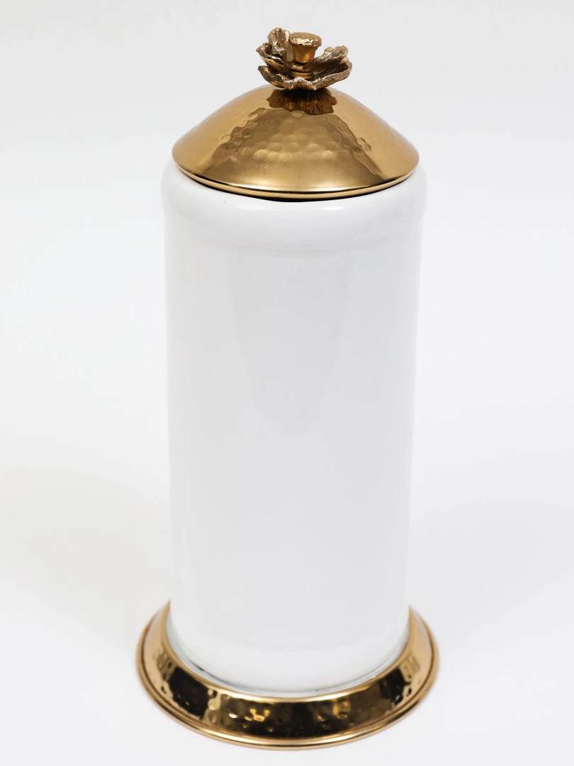Inspire Me! Home Decor White Ceramic Jars With Gold Flower Lid (3 Sizes) 7 Inspire Me! Home Decor White Ceramic Jars With Gold Flower Lid (3 Sizes)
