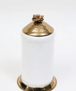 Inspire Me! Home Decor White Ceramic Jars With Gold Flower Lid (3 Sizes) 11 Inspire Me! Home Decor White Ceramic Jars With Gold Flower Lid (3 Sizes)