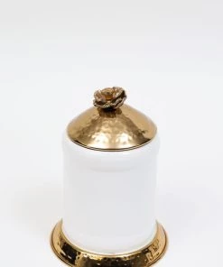 Inspire Me! Home Decor White Ceramic Jars With Gold Flower Lid (3 Sizes) 10 Inspire Me! Home Decor White Ceramic Jars With Gold Flower Lid (3 Sizes)