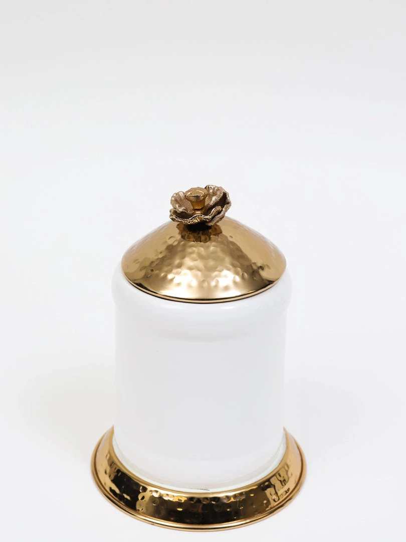 Inspire Me! Home Decor White Ceramic Jars With Gold Flower Lid (3 Sizes) 5 Inspire Me! Home Decor White Ceramic Jars With Gold Flower Lid (3 Sizes)