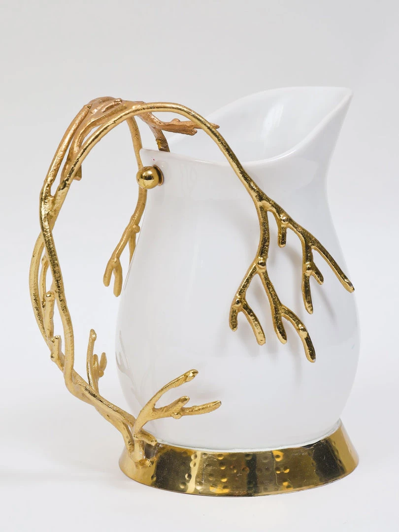Inspire Me! Home Decor White Ceramic Pitcher With Gold Textured Design Handle & Base " From Pops Of Color Home Collection" 4 Inspire Me! Home Decor White Ceramic Pitcher With Gold Textured Design Handle & Base " From Pops Of Color Home Collection"