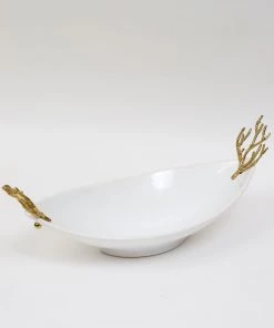 Inspire Me! Home Decor Oblong White Ceramic Bowl With Gold Textured Details " From Pops Of Color Home Collection"