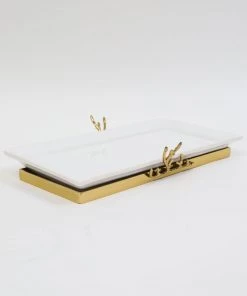 Inspire Me! Home Decor White Ceramic Tray With Gold Textured Design & Base " From Pops Of Color Home Collection"