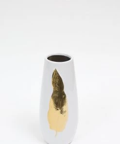 Inspire Me! Home Decor White Ceramic Vase With Gold Leaf Design (3 Sizes)
