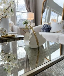 Inspire Me! Home Decor White And Gold Feather Decorative Bowl