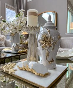 Inspire Me! Home Decor White And Gold Flower Ginger Jar (3 Sizes) 10 Inspire Me! Home Decor White And Gold Flower Ginger Jar (3 Sizes)