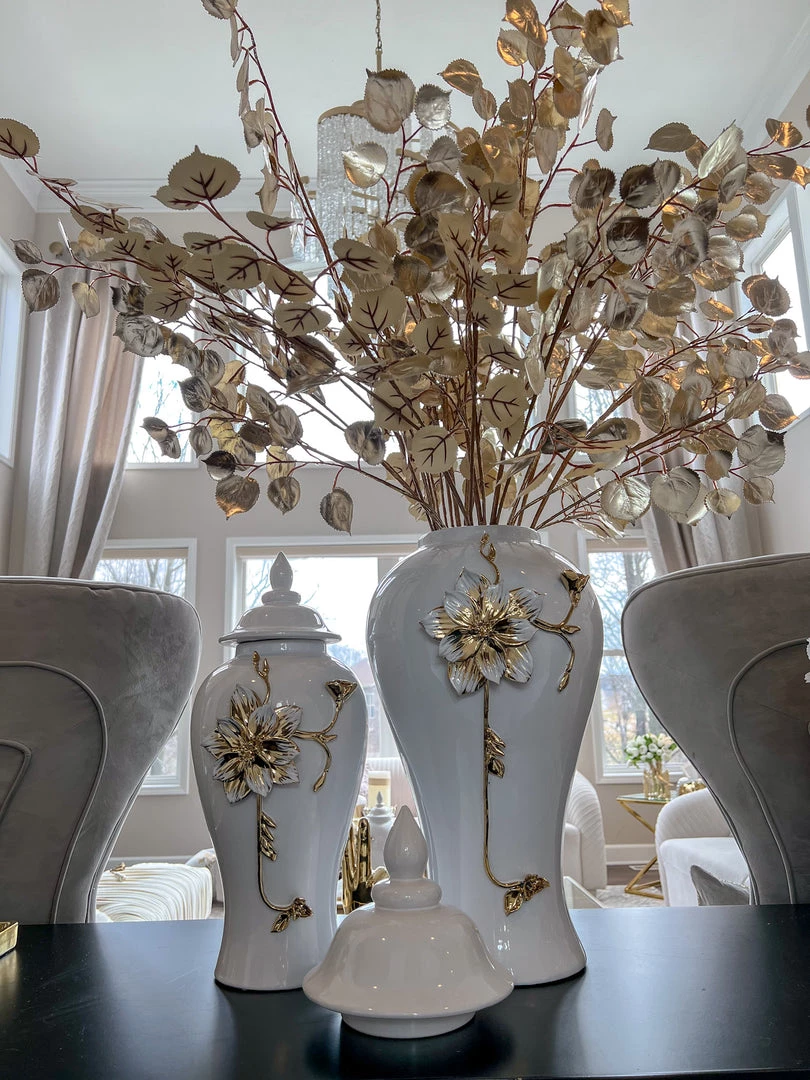 Inspire Me! Home Decor White And Gold Flower Ginger Jar (3 Sizes) 6 Inspire Me! Home Decor White And Gold Flower Ginger Jar (3 Sizes)